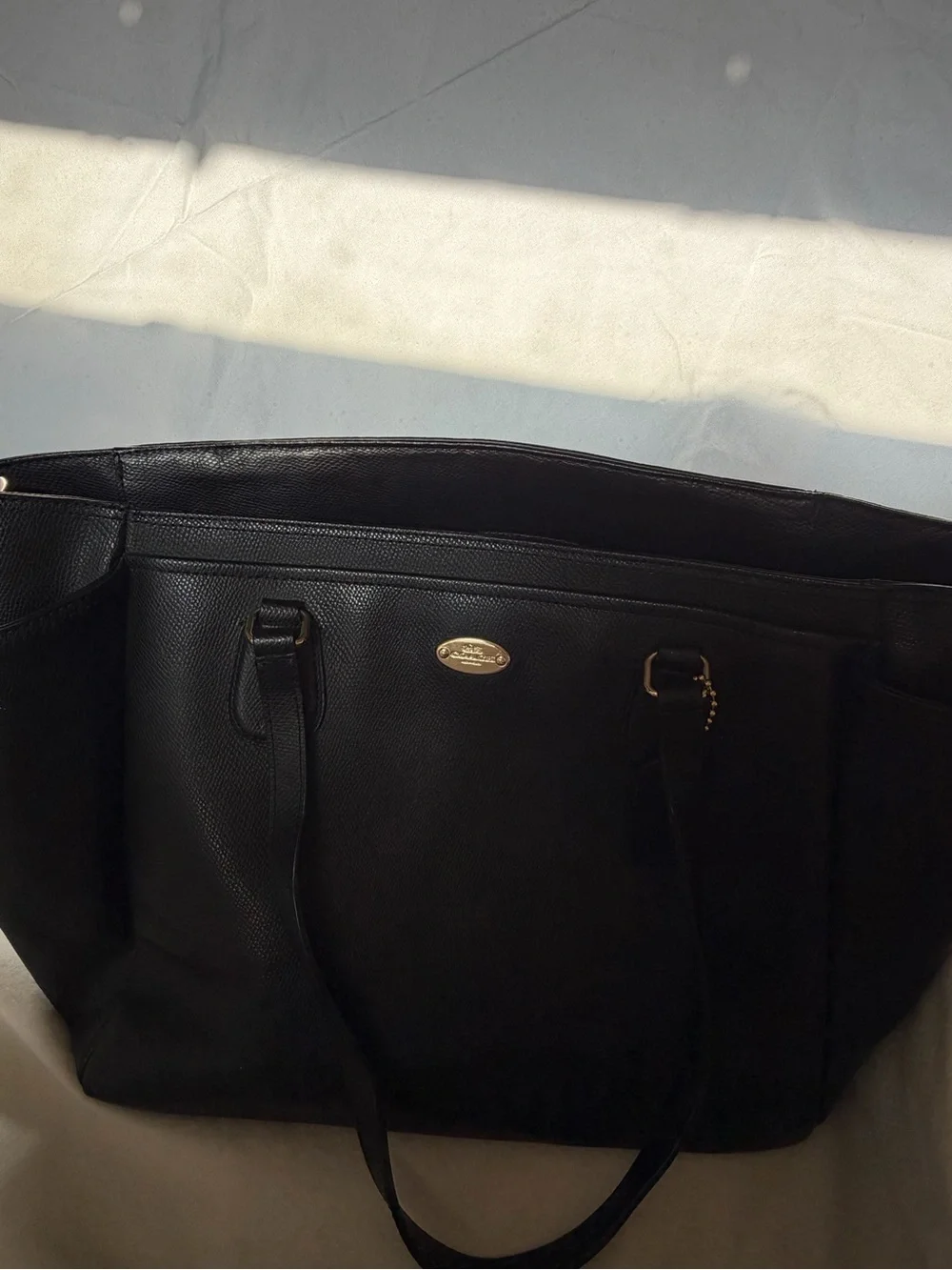 Coach Black Leather Tote with Gold Accent
